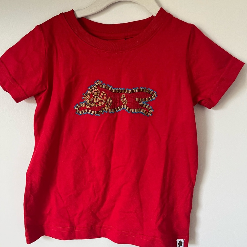 Ice cream Red Short Sleeve Tee with Embroidered Graphic